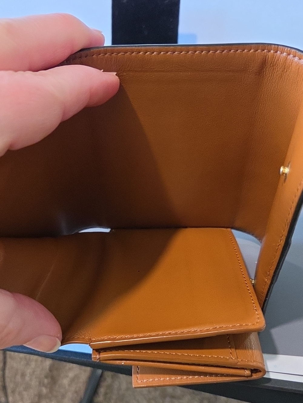 Celine Triomphe Pattern Compact Trifold Wallet in Dark Brown with Tan Accent - Picture 10 of 11